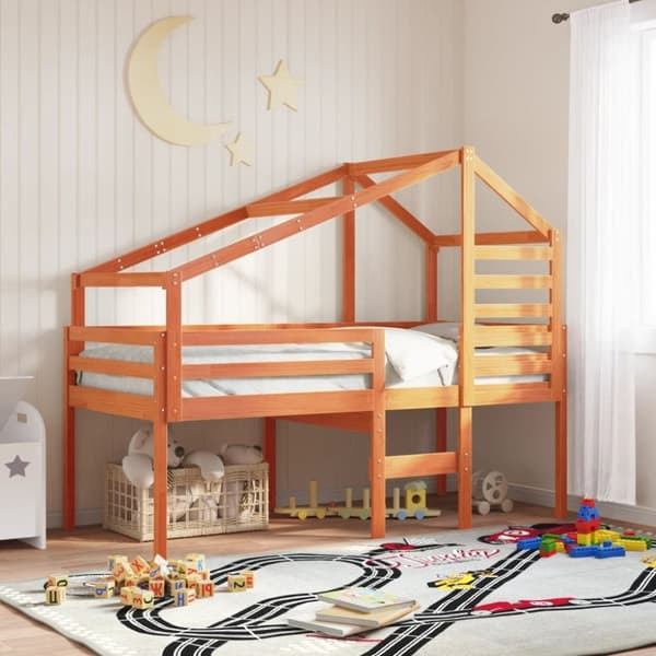 vidaXL Korotettu sänky katoksella vahanruskea 80x200 cm täysi mänty