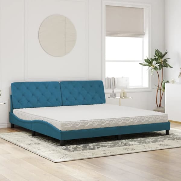 vidaXL seng med madras 200x200 cm velour blå