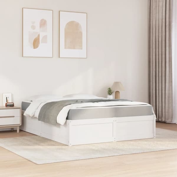 vidaXL seng med madras 160x200 cm massivt fyrretræ hvid