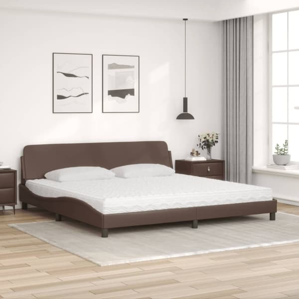 vidaXL Säng med madrass brun 200x200 cm konstläder