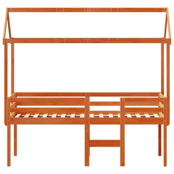 vidaXL Hög säng med tak vaxad brun 90x190 cm massiv furu