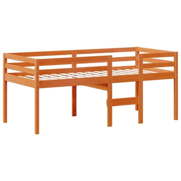 vidaXL Hög säng med tak vaxad brun 90x190 cm massiv furu