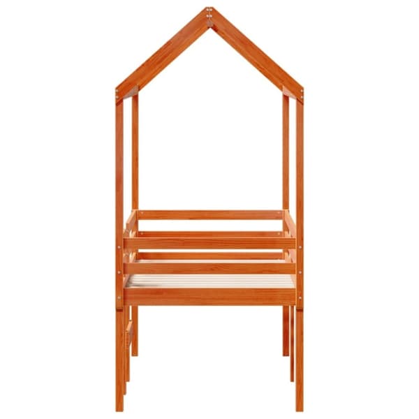vidaXL Hög säng med tak vaxad brun 90x190 cm massiv furu