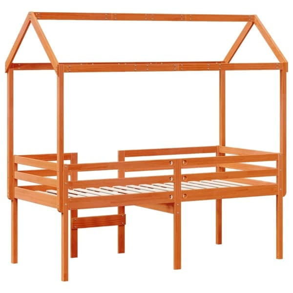 vidaXL Hög säng med tak vaxad brun 90x190 cm massiv furu