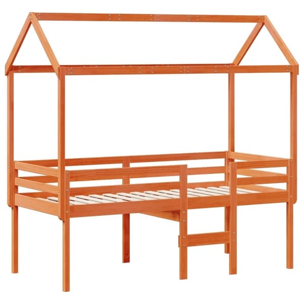 vidaXL Hög säng med tak vaxad brun 90x190 cm massiv furu