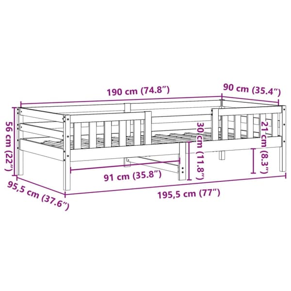 vidaXL Sengeramme uten madrass voksbrun 90x190 cm heltre furu