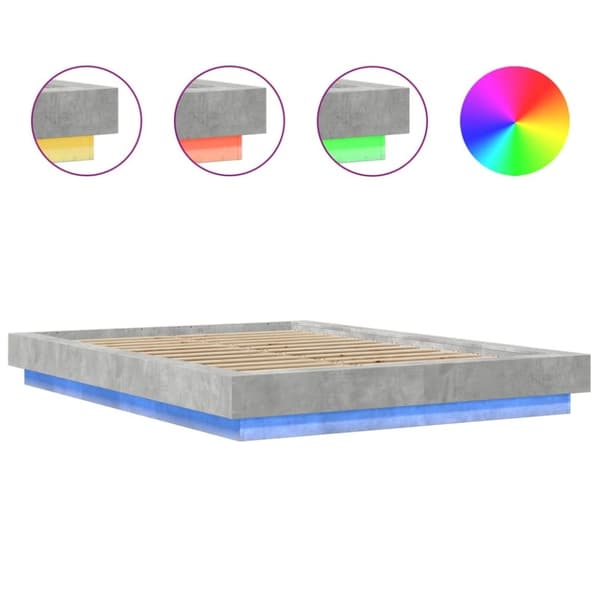 vidaXL Sengeramme med LED-lys betonggrå 120x190 cm konstruert tre