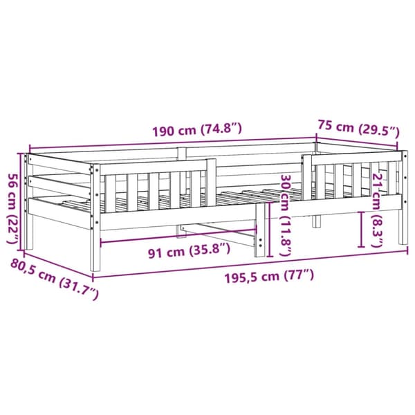 vidaXL Sängynrunko ilman patjaa päädyllä 75x190 cm täysi mänty