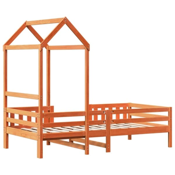 vidaXL Sängynrunko katoksella vahanruskea 90x200 cm täysi mänty