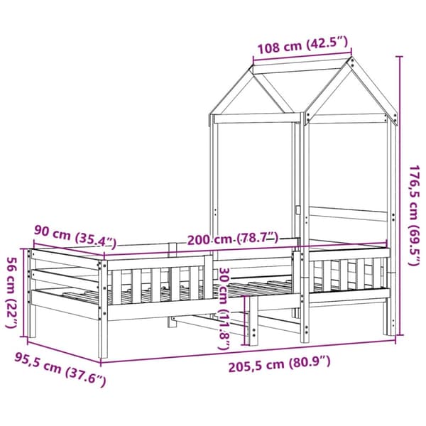 vidaXL Sängynrunko katoksella vahanruskea 90x200 cm täysi mänty