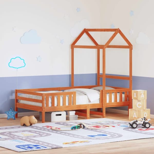 vidaXL Sängynrunko katoksella vahanruskea 90x200 cm täysi mänty