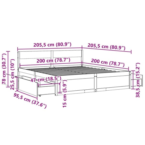 vidaXL Sänky ilman patjaa 200x200 cm täysi mänty