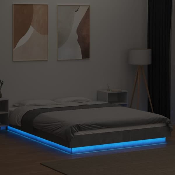 vidaXL sengeramme med LED-lys 120x190 cm konstrueret træ betongrå