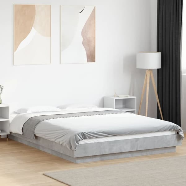 vidaXL sengeramme med LED-lys 120x190 cm konstrueret træ betongrå
