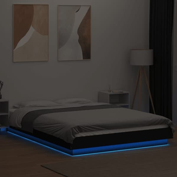 vidaXL Sängynrunko LED-valoilla musta 120x190 cm tekninen puu