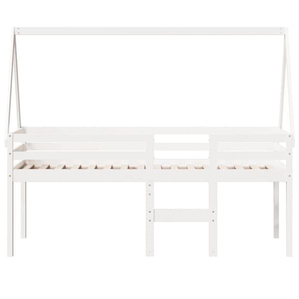 vidaXL højseng med tag 90x200 cm massivt fyrretræ hvid