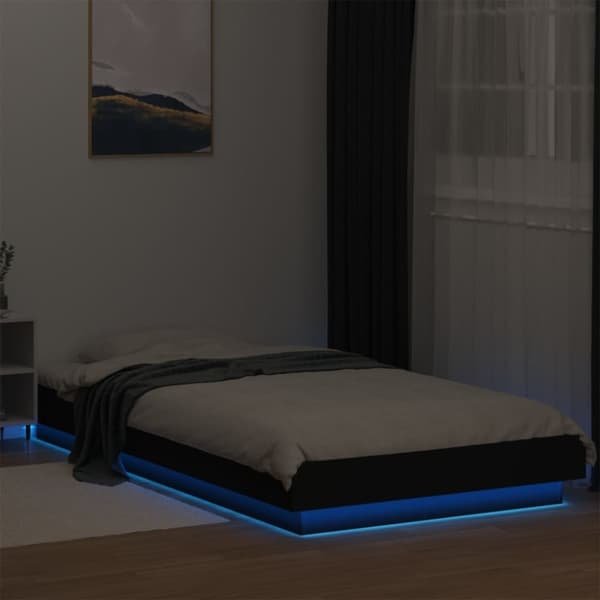 vidaXL Sengeramme med LED-lys svart 90x200 cm konstruert tre