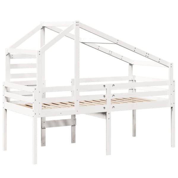 vidaXL Hög säng med tak vit 90x190 cm massiv furu