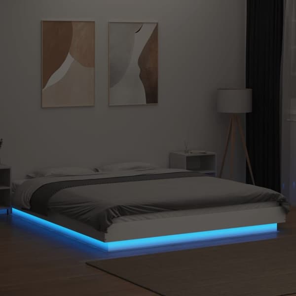 vidaXL Sengeramme med LED-lys hvit 160x200 cm konstruert tre