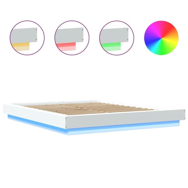 vidaXL Sengeramme med LED-lys hvit 160x200 cm konstruert tre