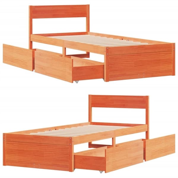 vidaXL Sängram utan madrass vaxad brun 90x190 cm massiv furu