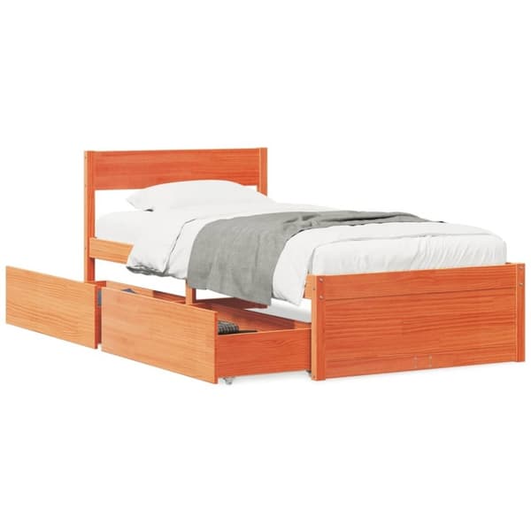 vidaXL Sängram utan madrass vaxad brun 90x190 cm massiv furu