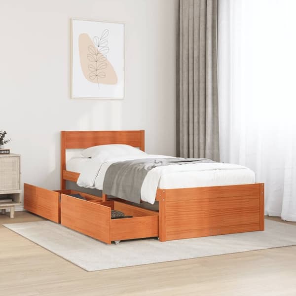 vidaXL Sängram utan madrass vaxad brun 90x190 cm massiv furu