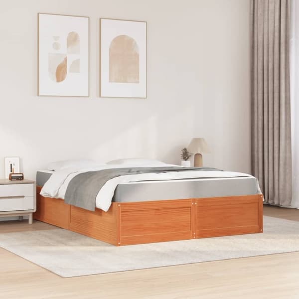 vidaXL Seng med madrass voksbrun 140x200 cm heltre furu