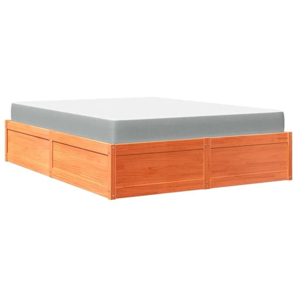 vidaXL Seng med madrass voksbrun 140x200 cm heltre furu