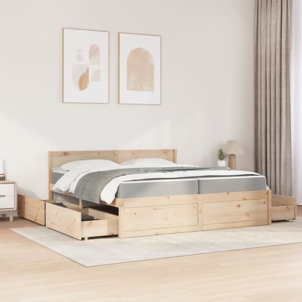 vidaXL Seng med skuffer og madrass 200x200 cm heltre furu