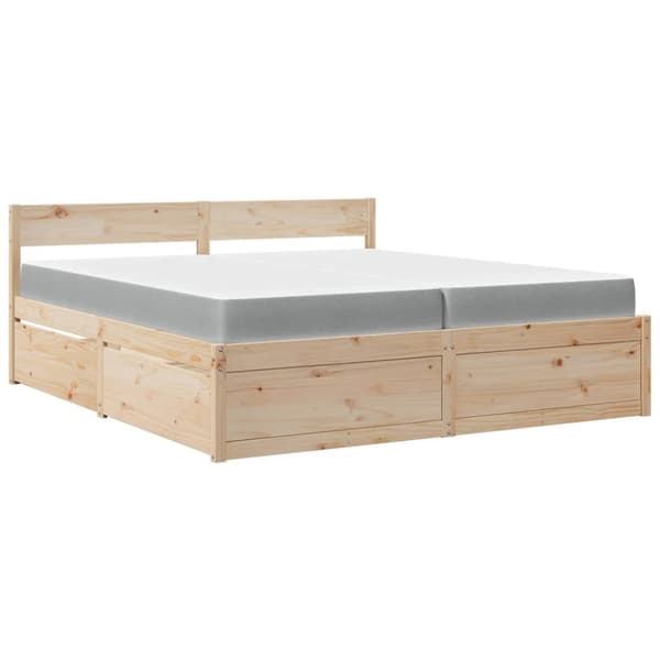 vidaXL Seng med skuffer og madrass 200x200 cm heltre furu