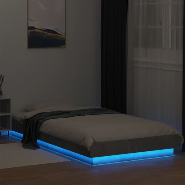 vidaXL sengeramme med LED-lys 90x200 cm konstrueret træ betongrå
