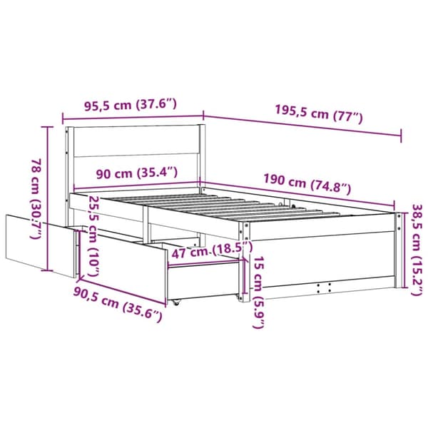 vidaXL Sängynrunko ilman patjaa 90x190 cm täysi mänty