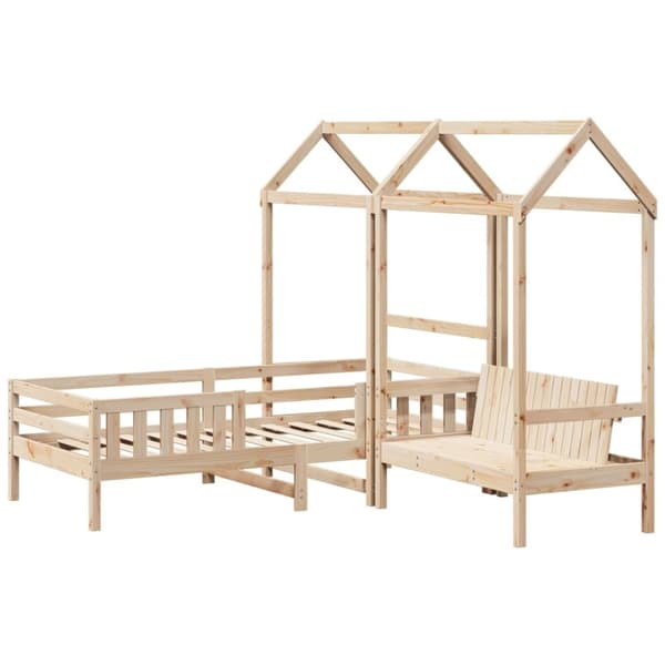 vidaXL Sett med seng og benk med tak 80x200 cm heltre furu