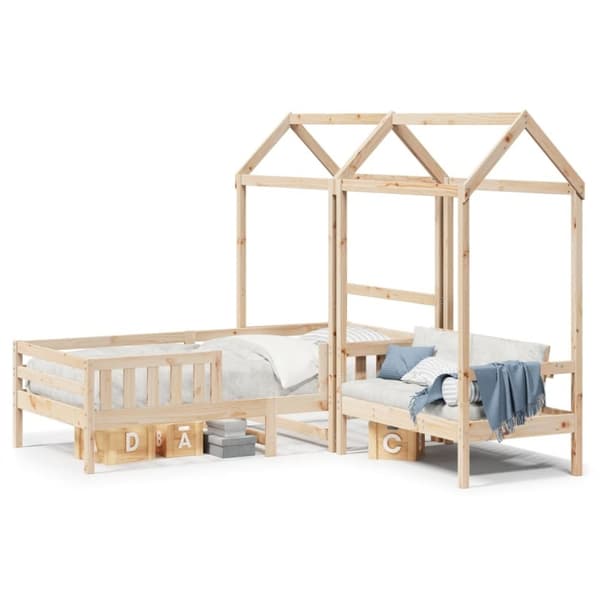 vidaXL Sett med seng og benk med tak 80x200 cm heltre furu