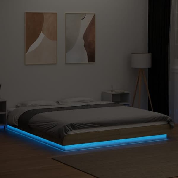 vidaXL Sengeramme med LED-lys sonoma eik 160x200 cm konstruert tre