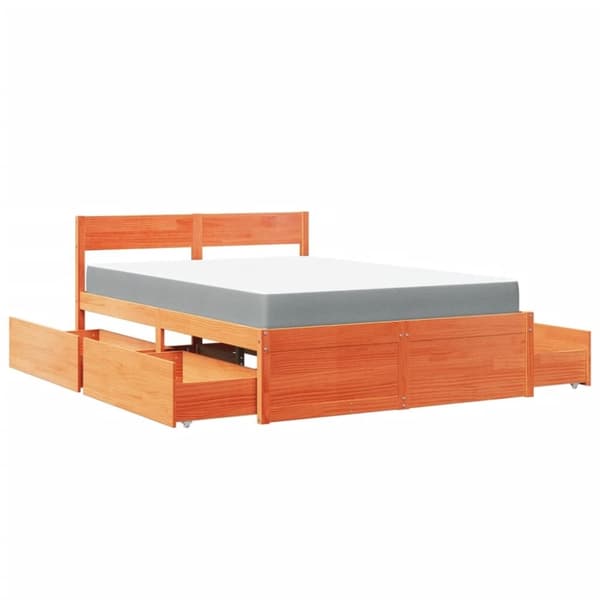 vidaXL Sängram med lådor och madrass vaxbrun 120x200 cm massiv furu