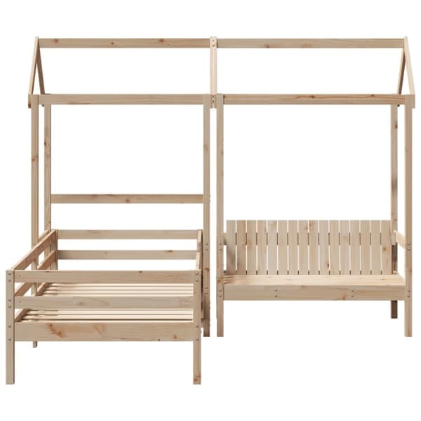 vidaXL Sett med seng og benk med tak hvit 90x190 cm heltre furu