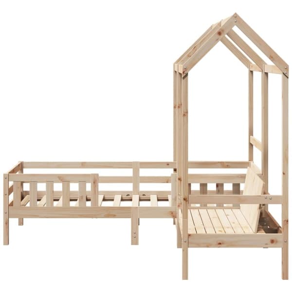 vidaXL Sett med seng og benk med tak hvit 90x190 cm heltre furu
