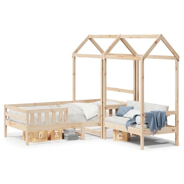 vidaXL Sett med seng og benk med tak hvit 90x190 cm heltre furu