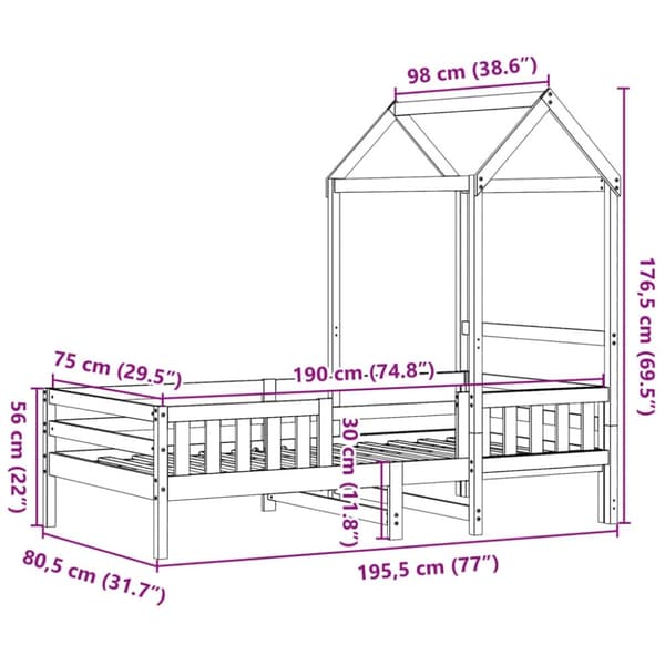 vidaXL husseng 75x190 cm massivt fyrretræ