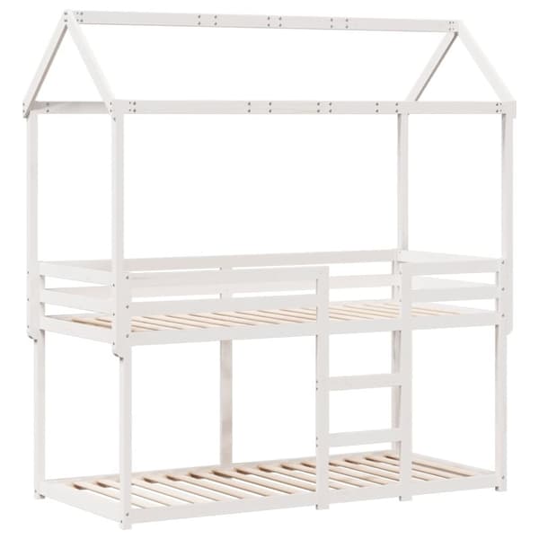 vidaXL Våningssäng med tak vit 90x190 cm massiv furu