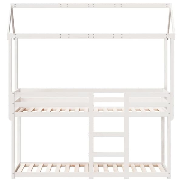 vidaXL Våningssäng med tak vit 90x190 cm massiv furu