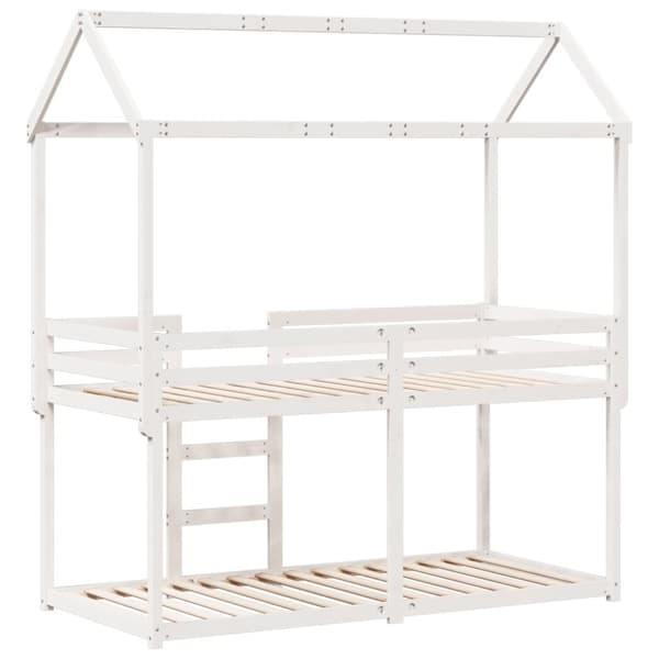 vidaXL Våningssäng med tak vit 90x190 cm massiv furu