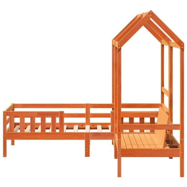 vidaXL Sett med seng og benk med tak voksbrun 90x190 cm heltre furu