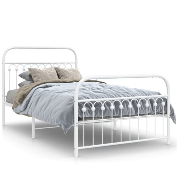vidaXL Sengeramme i metall med hode- og fotgavl hvit 107x203 cm