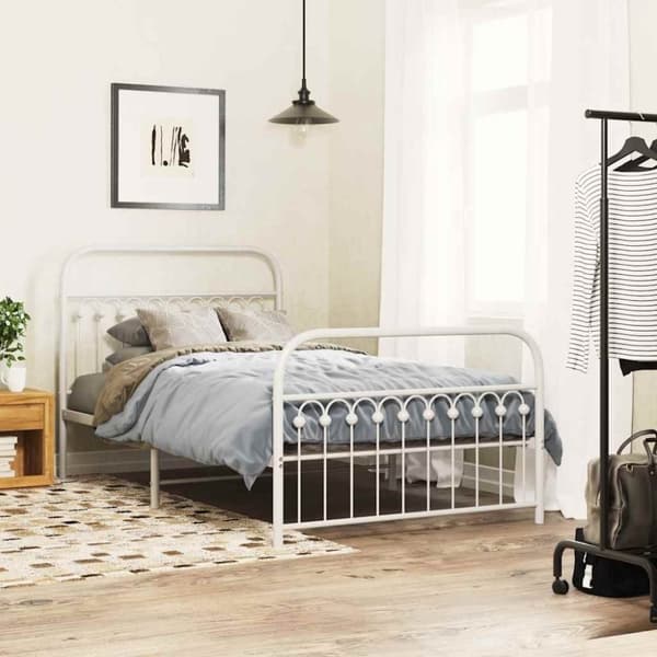 vidaXL Sengeramme i metall med hode- og fotgavl hvit 107x203 cm
