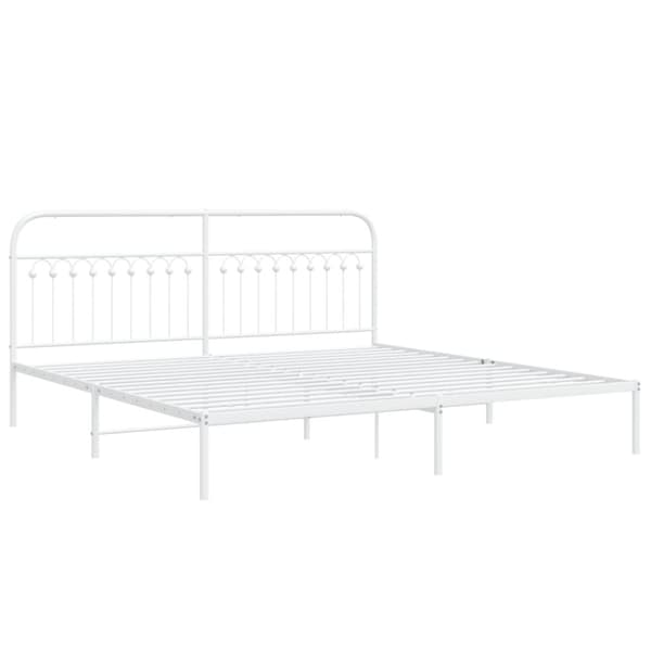 vidaXL Sengeramme i metall med sengegavl hvit 200x200 cm