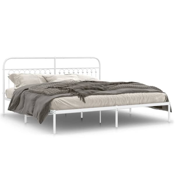 vidaXL Sengeramme i metall med sengegavl hvit 200x200 cm