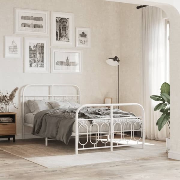 vidaXL sengeramme med sengegavl og fodgærde 120x200 cm metal hvid